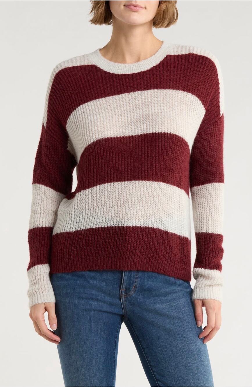 Madewell Rosario Stripe Sweater in Burgundy/ Heather Cloud - Size: Medium